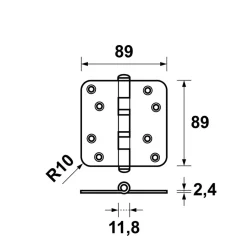AXA Scharnier Kogellager Ronde Hoek RVS 89x89mm