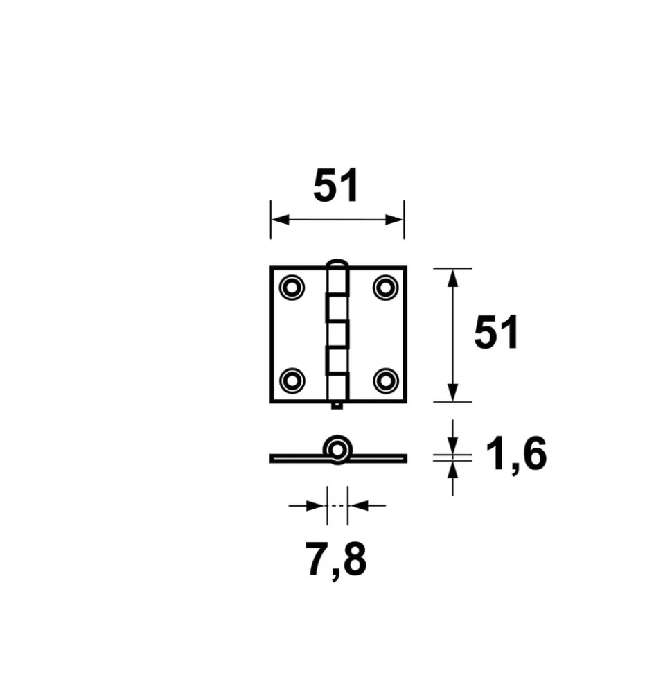AXA Scharnier Ongelagerd Rechte Hoek Staal Topcoat 51x51mm