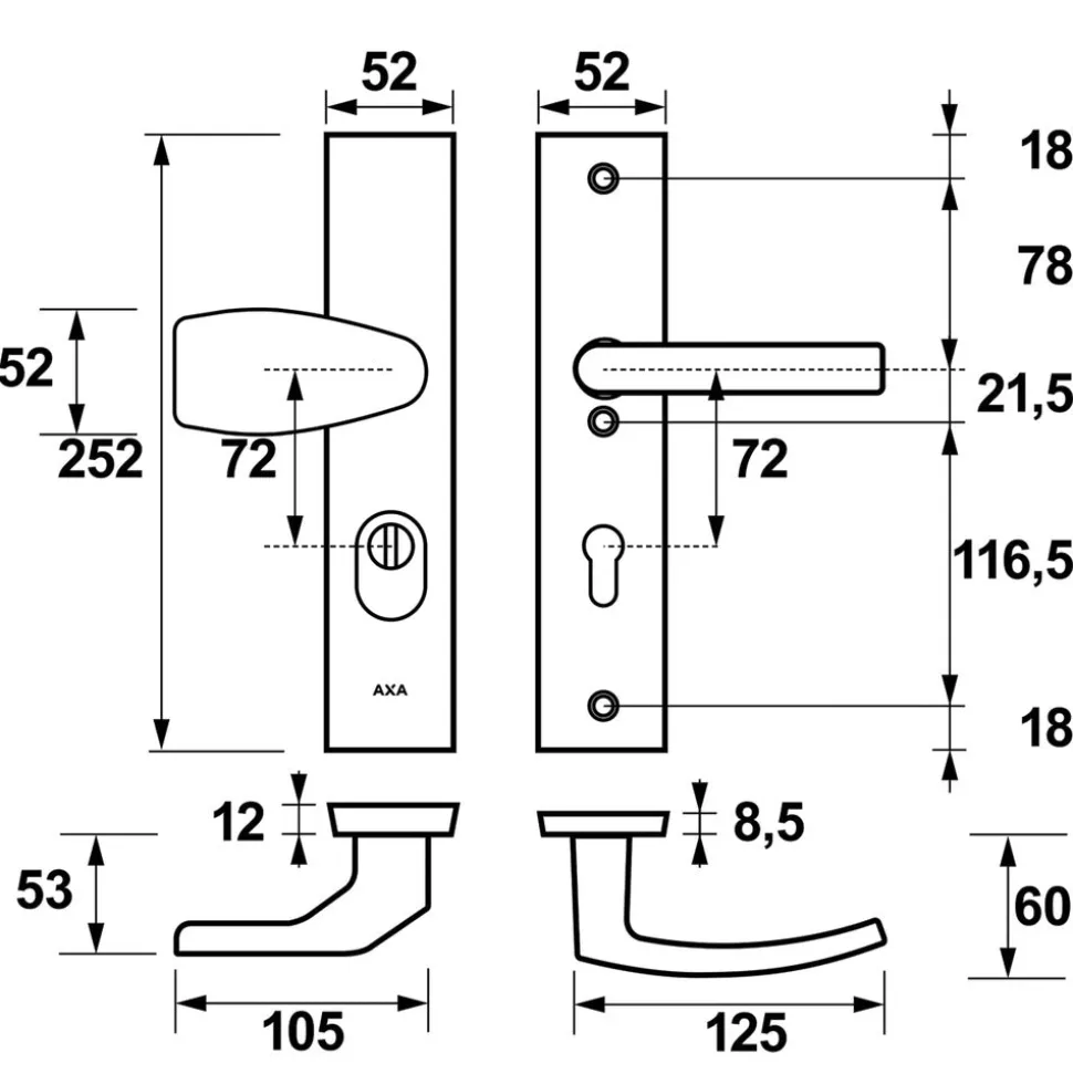 AXA Veiligheidsbeslag Edge Plus knop-Kruk PC72 Anti-Kerntrek SKG3