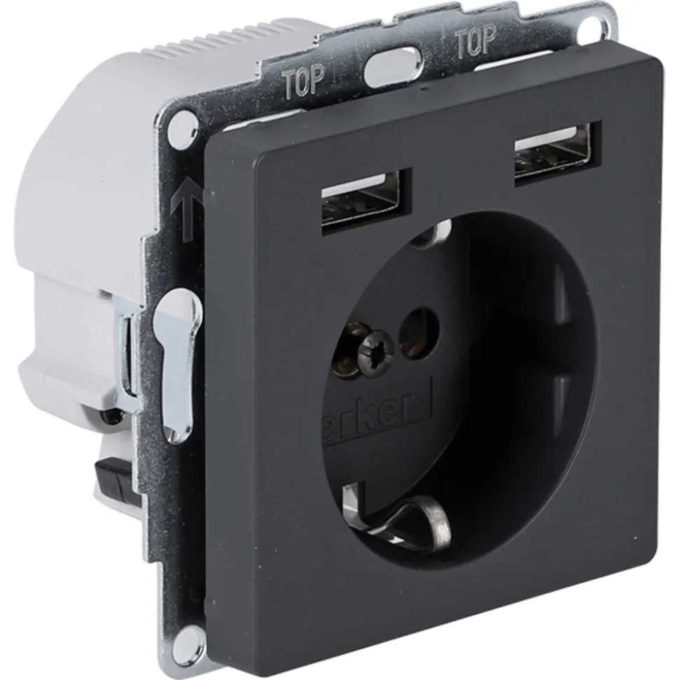 Berker Q1 Inbouw Contactdoos 1-Voudig RA USB A/A Antraciet