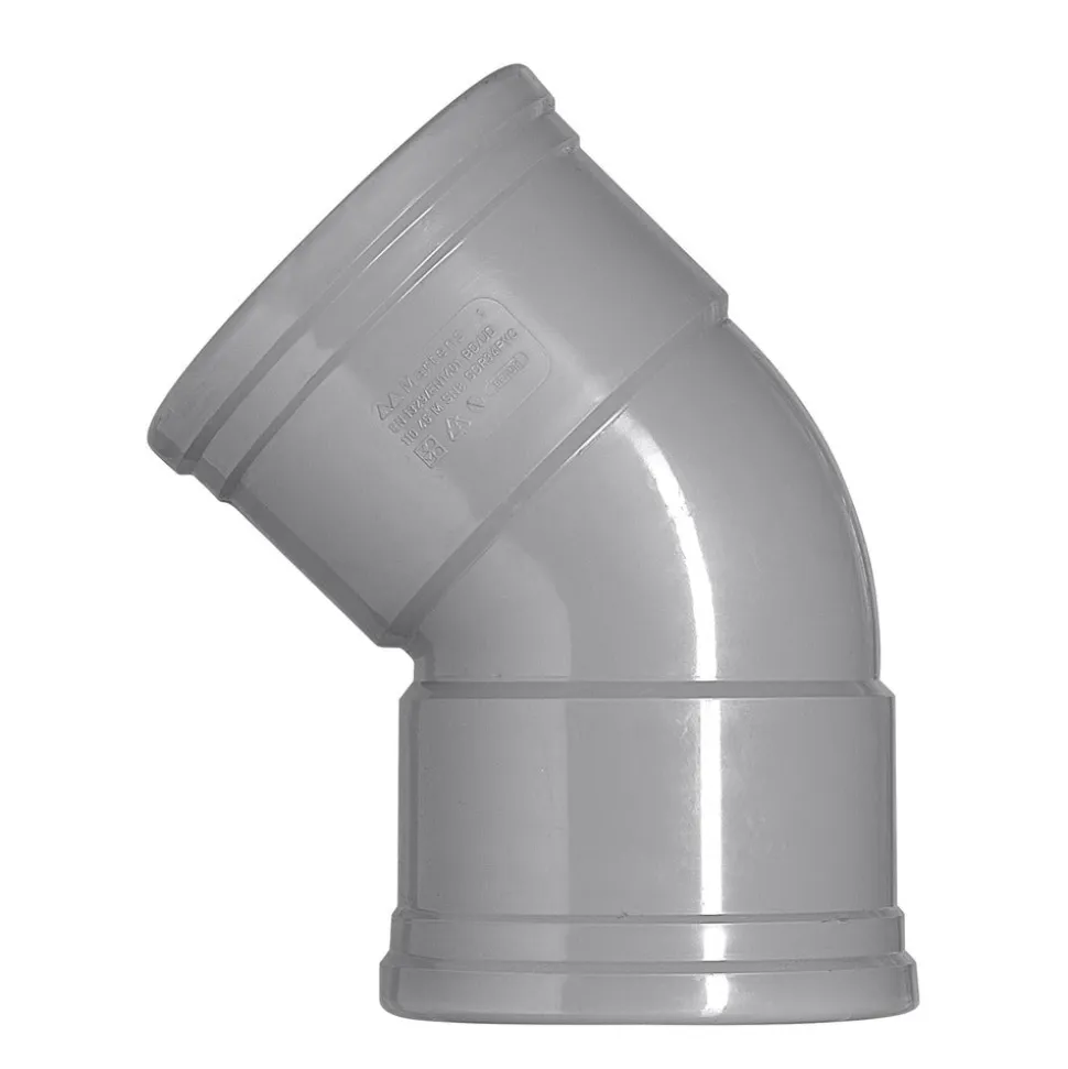 Bocht PVC 2x manchetmof Ø 110 mm 45° KOMO-keur
