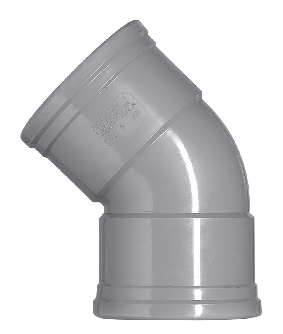 Bocht PVC 2x manchetmof Ø 110 mm 45° KOMO-keur