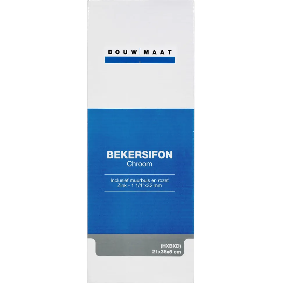 Bouwmaat Bekersifon met Muurbuis en Rozet Chroom