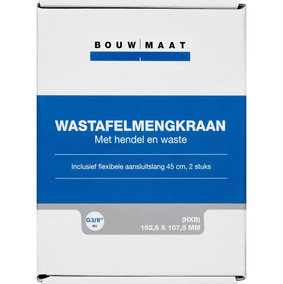 Bouwmaat wastafelmengkraan laag chroom rechte uitloop 1-greeps bediening