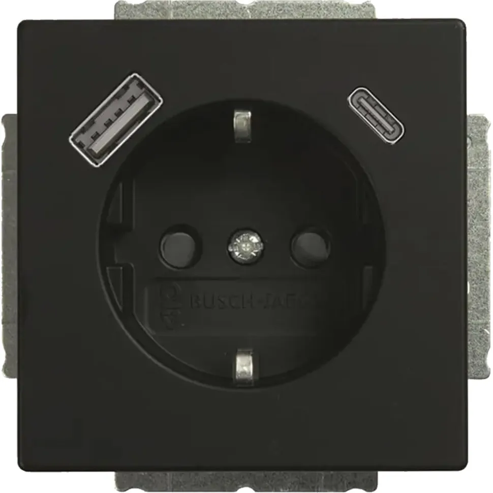Busch-Jaeger Future Line Contactdoos 1-Voudig Randaarde USB A/C Zwart