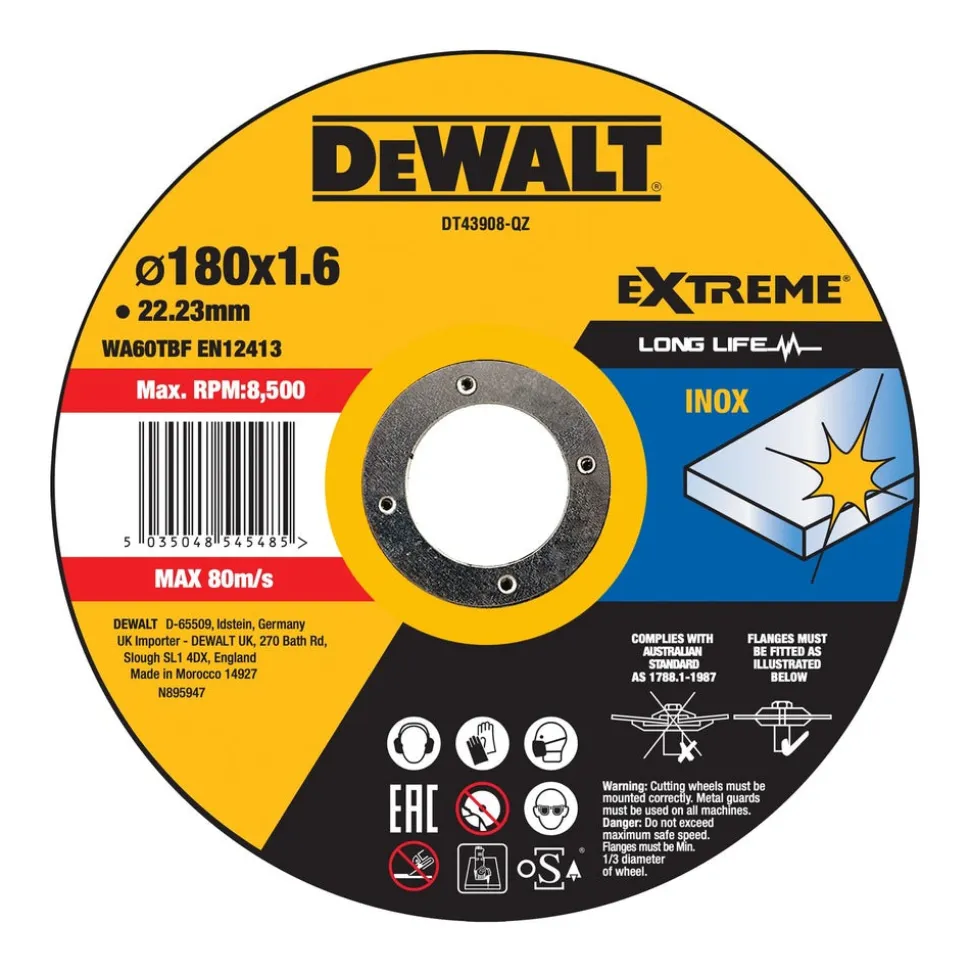DeWALT Extreme 2X Doorslijpschijf RVS 180x1,6x22,2mm