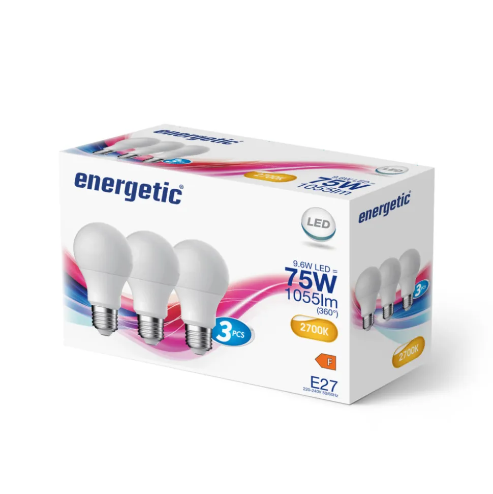 Energetic Led Lamp Bulb E27 SMD A60 9W 1055LM 2700K Frosted - 3-Pack