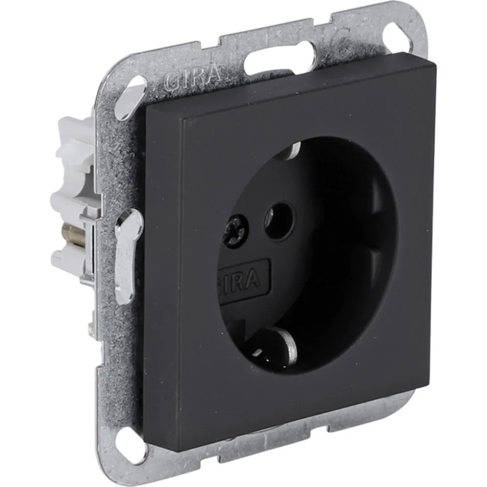 Gira Contactdoos E2 Inbouw 1-Voudig Randaarde Zwart