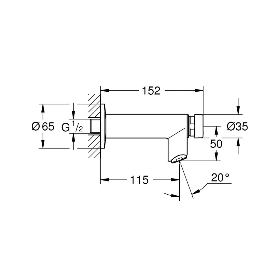 GROHE Euroeco Cosmo T Tapkraan Chroom Wandbevestiging Zelfsluitend
