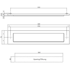 Intersteel Briefplaat Rechthoekig Met Klep/Regenrand 340x80mm h.o.h. 310mm RVS