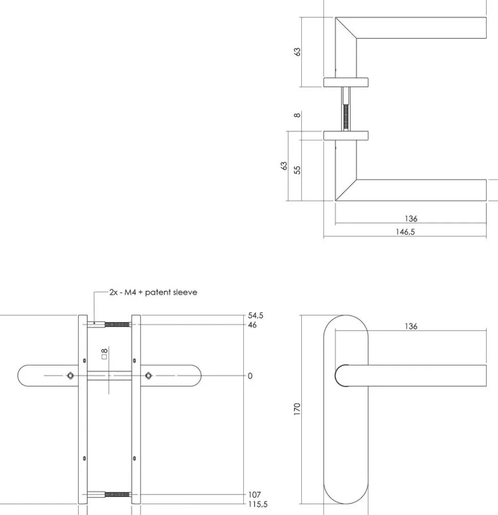 Intersteel Deurkruk Hoek 90gr. Basic Op Ovaal Schild Verdekt 170x40mm Blind RVS Geborsteld