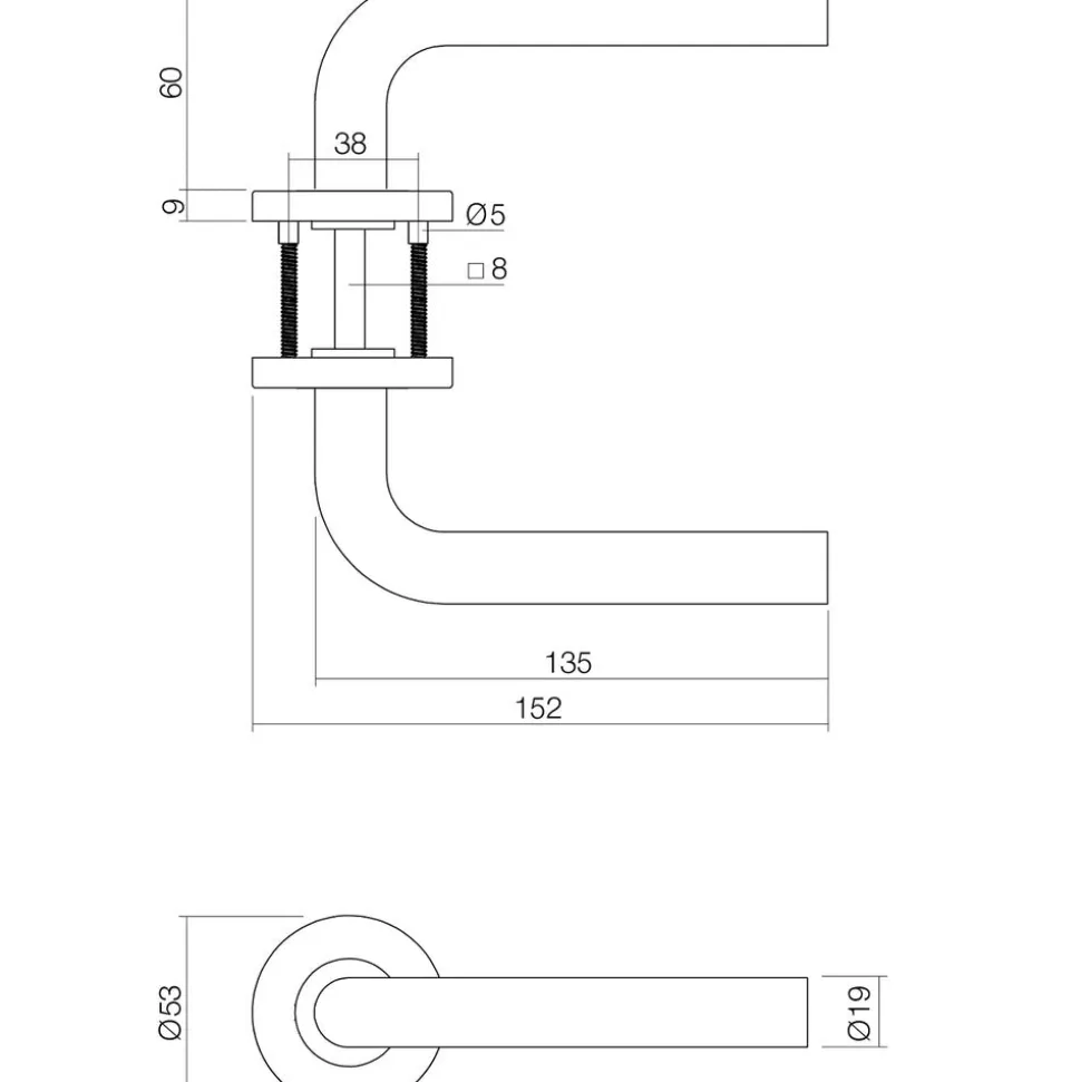 Intersteel Deurkruk Recht Basic Op Rond Geveerde Rozet diam. 53x9mm RVS Geborsteld
