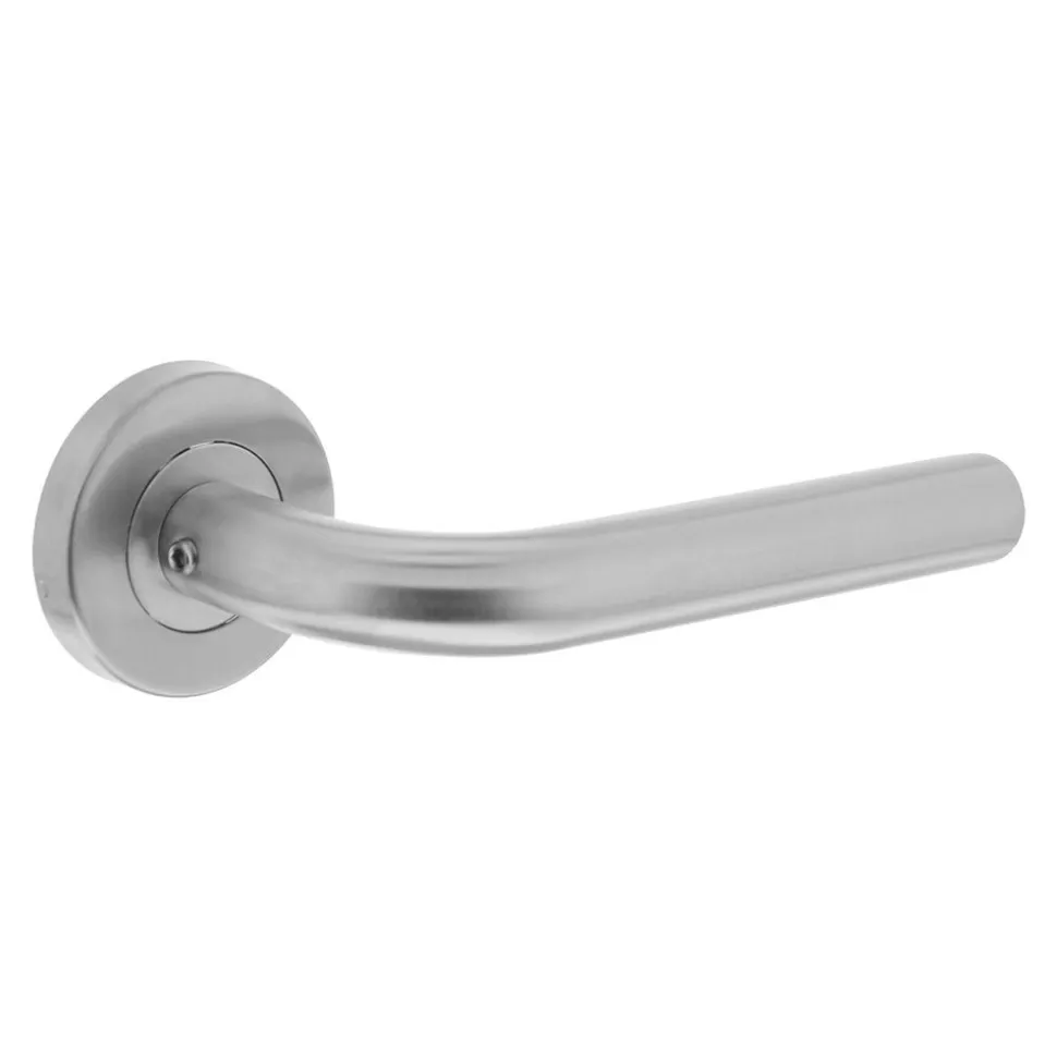 Intersteel Deurkruk Recht Basic Op Rond Geveerde Rozet diam. 53x9mm RVS Geborsteld