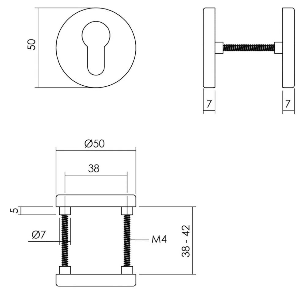 Intersteel Profielcilinderplaatjes diam. 50x7mm + 7mm Nokken alu Zwart