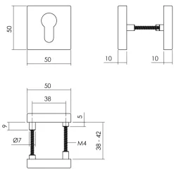 Intersteel Rozet Met Profielcilindergat 50x50x10mm + 7mm Nokken Zwart