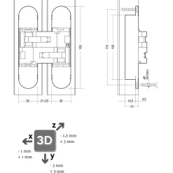 Intersteel Scharnier Zamac 130x30 3D Verstelbaar Binnenwerk  Zwart - Zwarte Afdekkappen