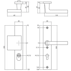 Intersteel SKG3Veiligheidsbeslag Rechthoekig Greep/Kruk Geveerd PC72mm Met UTB Aluminium