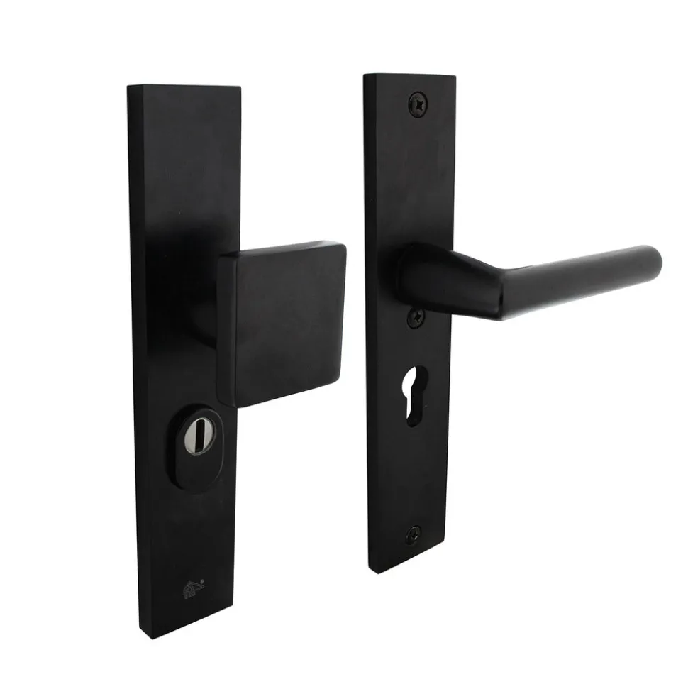 Intersteel SKG3 Veiligheidsbeslag Rechthoekig 250x50mm Greep/Kruk Jura Met Veerconstructie Profielcilindergat 55mm Met Kerntrekbeveiliging Zwart SKG3