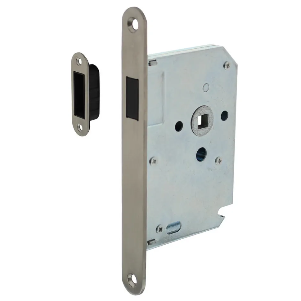 Intersteel Woningbouw Magneet Loopslot Voorplaat Afgerond RVS 20x174 Doornmaat 50mm Incl. Sluitplaat/kom
