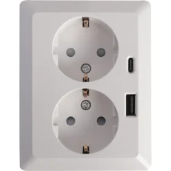 ION INDUSTRIES V1/J1 Inbouw Contactdoos 2-Voudig Randaarde USB A/C Amber Wit
