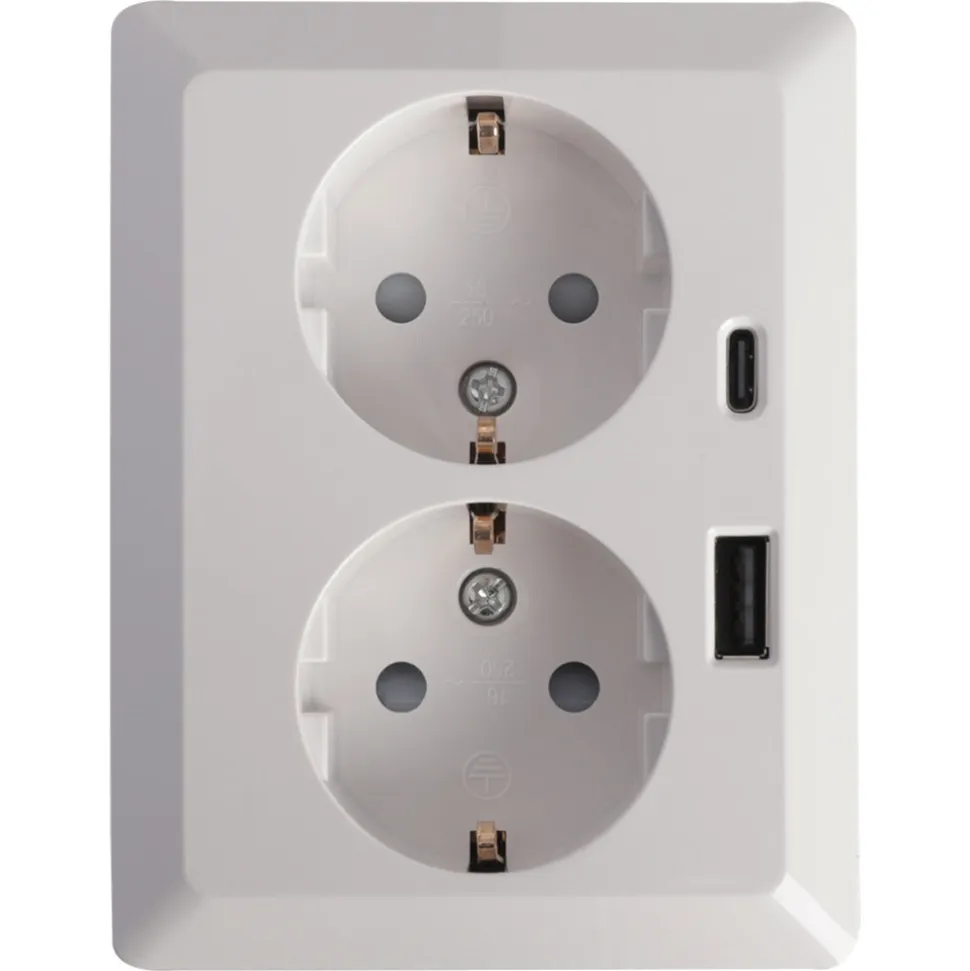 ION INDUSTRIES V1/J1 Inbouw Contactdoos 2-Voudig Randaarde USB A/C Amber Wit