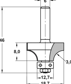 JSO-TR Afrondfrees HW Radius 3,0 mm, schacht 6 mm