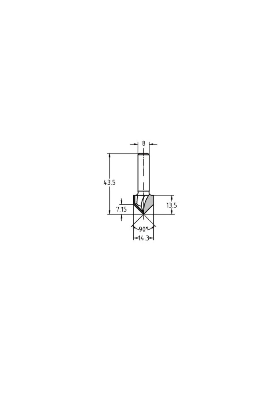 JSO-TR V-Groeffrees HW 90 graden, schacht 8 mm