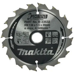 Makita Specialized Cirkelzaagblad Hout T16 HW136x20x1,5mm