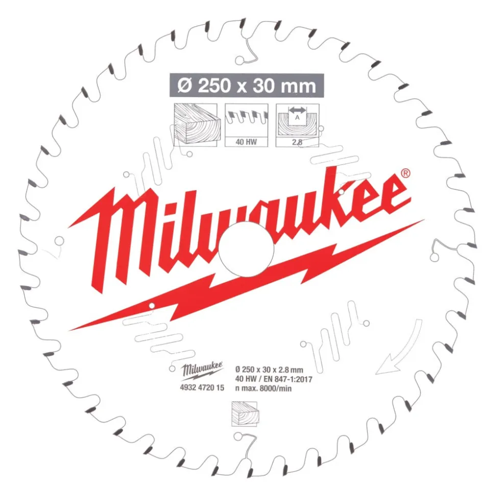 Milwaukee Cirkelzaagblad MS W 40ATB 250x30x2,8mm