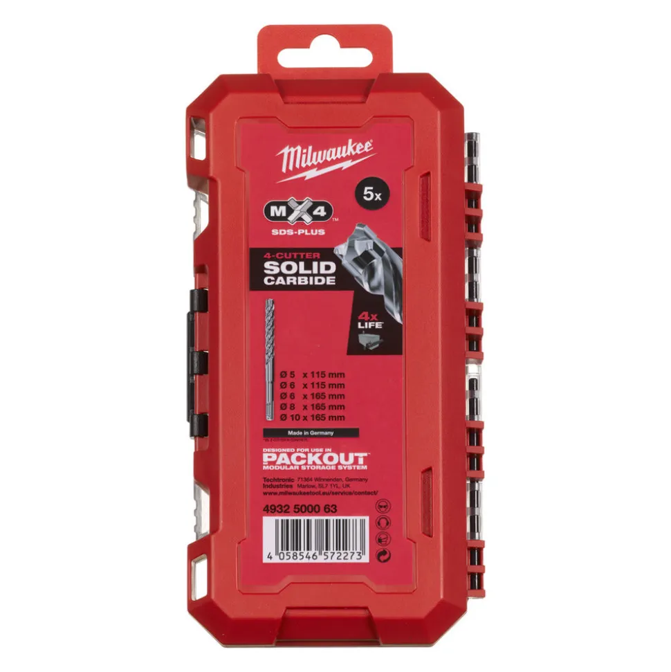 Milwaukee SDS PLUS Borenset MX4 PACKOUT Ready Box 5/6x115, 6/8x165, 10x165mm