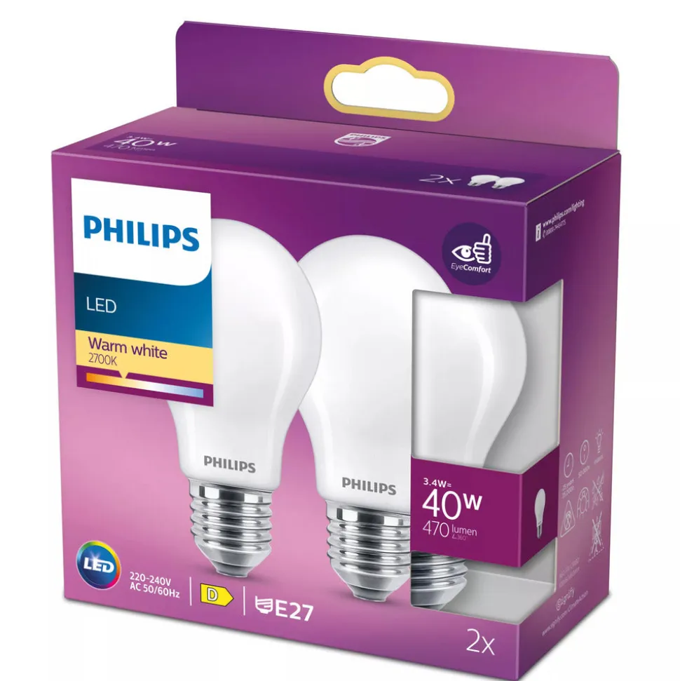 Philips LED Classic 40W A60 E27 ND 2PFSRT6 Warmwit Mat 2st