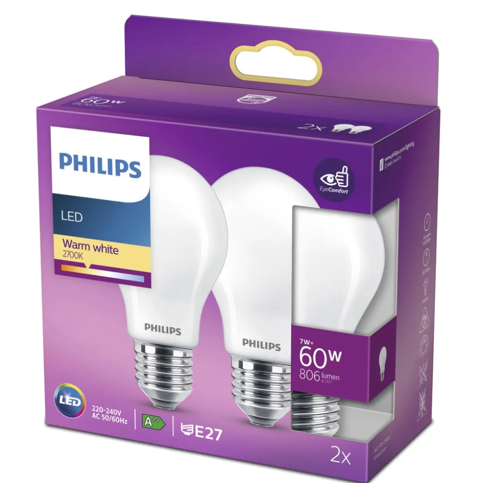 Philips LED Lamp Peer 60W E27 Warmwit Mat 2st