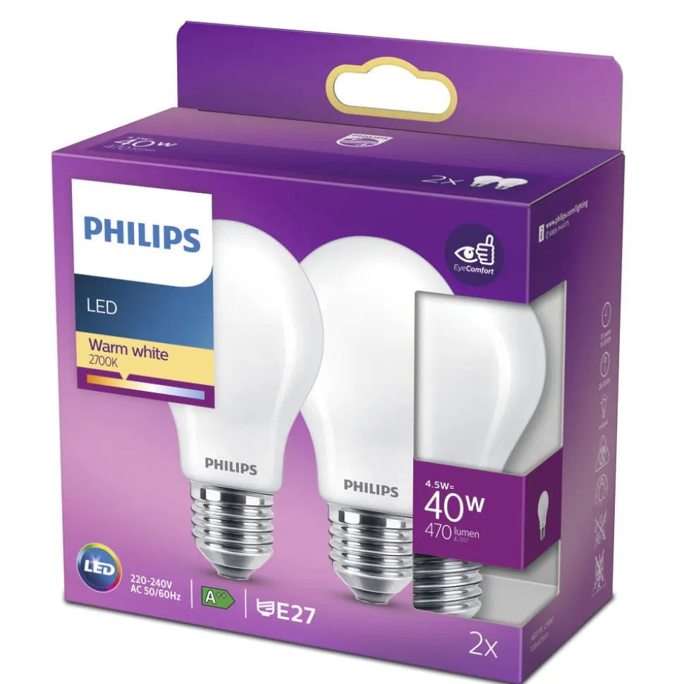 Philips LED Lamp Peer 40W E27 Warmwit Mat 2st