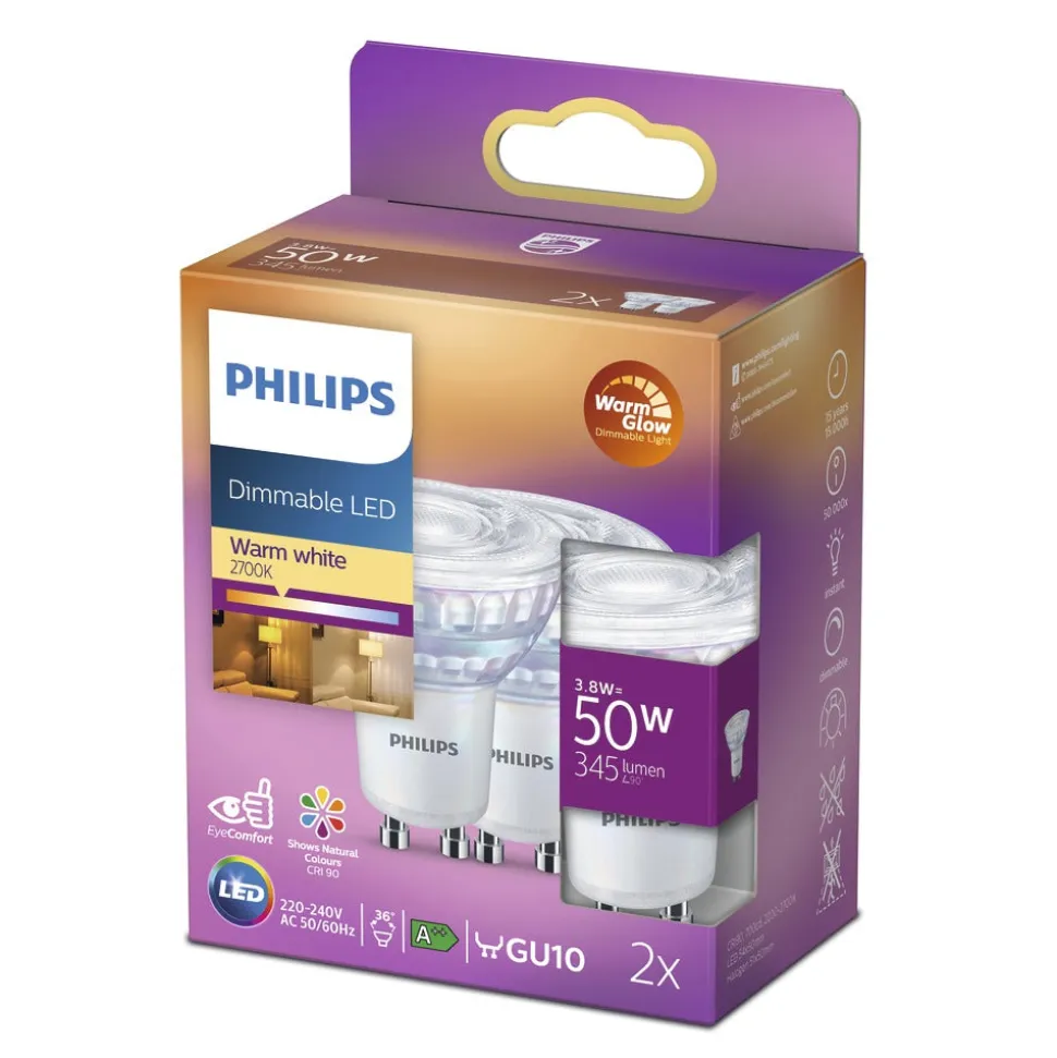 Philips LED Spot 50W GU10 Warmwit Dimbaar 2st