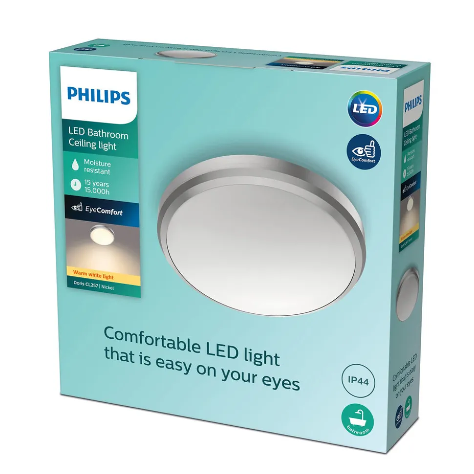 Philips Plafondlamp Doris CL257 Nikkel Rond 6W IP44 Ø22cm