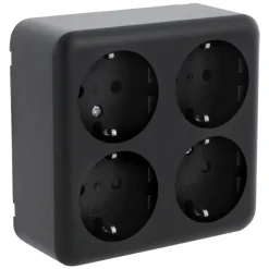 Q-Link Contactdoos Opbouw 4-Voudig Randaarde Zwart
