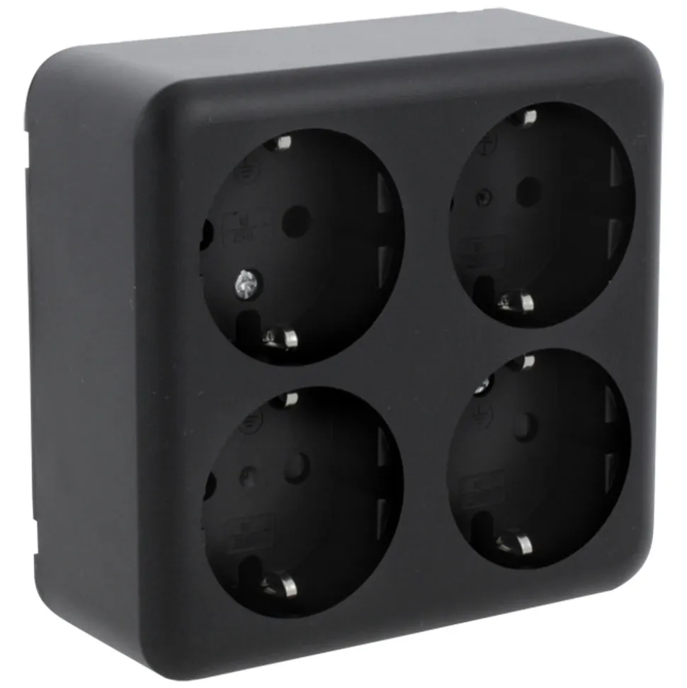 Q-Link Contactdoos Opbouw 4-Voudig Randaarde Zwart