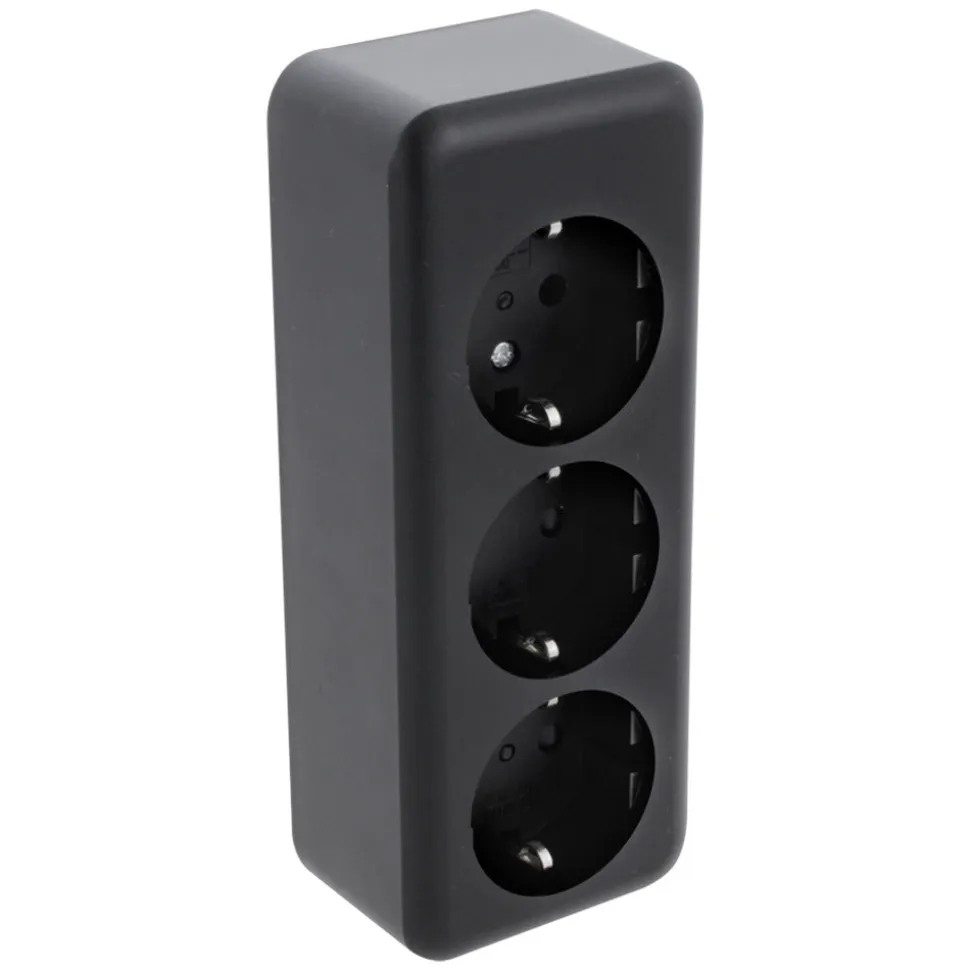 Q-Link Contactdoos Opbouw 3-Voudig Randaarde Zwart