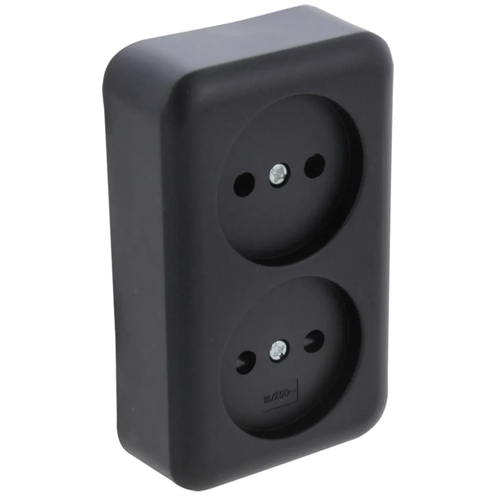 Q-Link Contactdoos Opbouw 2-Voudig Kinderbeveiliging Zwart