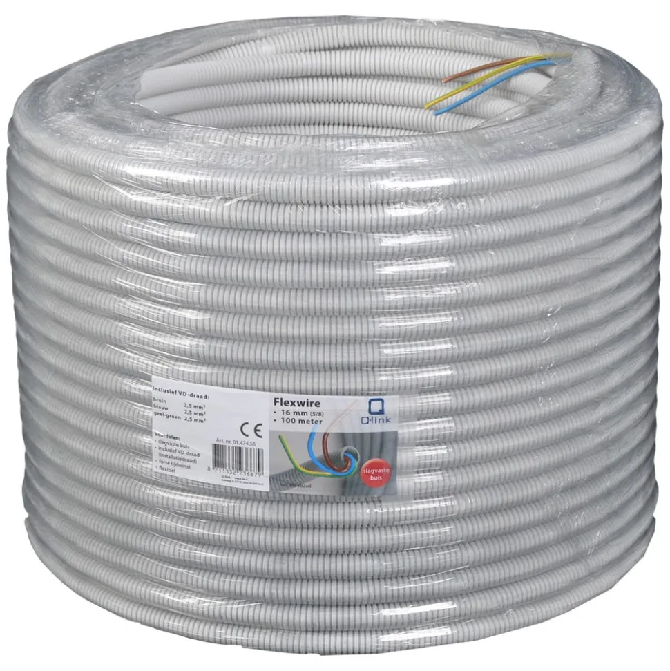Q-Link Installatiebuis flexiplus slagvast 5/8 3x2.5mm2 grijs 100m