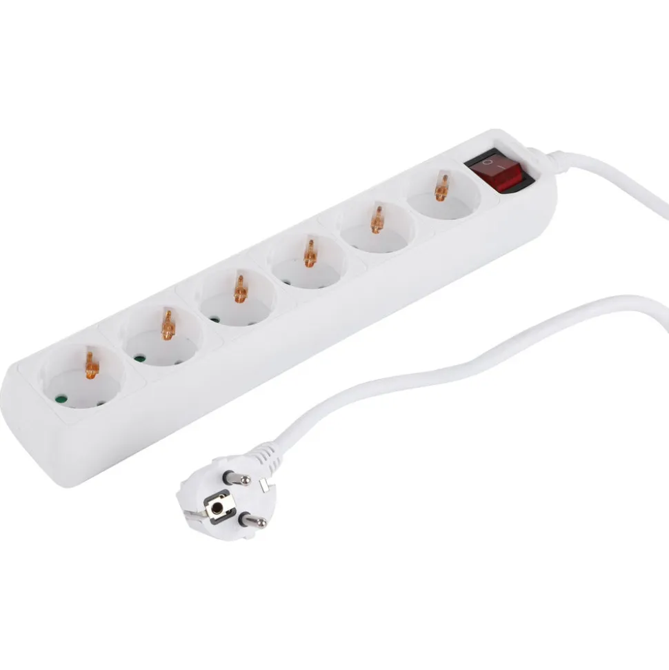 Q-Link Stekkerdoos 6-Voudig Wit Randaarde Met Schakelaar 3x1,5mm2 5m