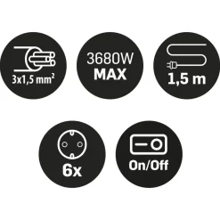 Q-Link Stekkerdoos 6-Voudig Zwart Randaarde 3680W 3x1,5mm2 1,5m