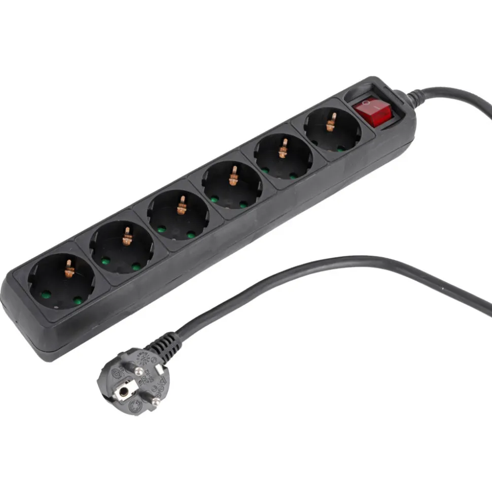 Q-Link Stekkerdoos 6-Voudig Zwart Randaarde 3680W 3x1,5mm2 1,5m