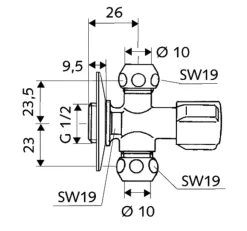 Schell Hoekregelkraan 1/2 x ( 2 x 3/8)