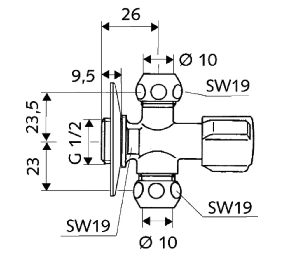 Schell Hoekregelkraan 1/2 x ( 2 x 3/8)
