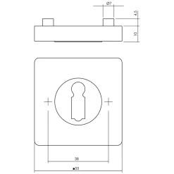 Sleutelplaatjes Verdekt Vierkant 55x55x10mm 7mm Nokken Antraciet-Grijs