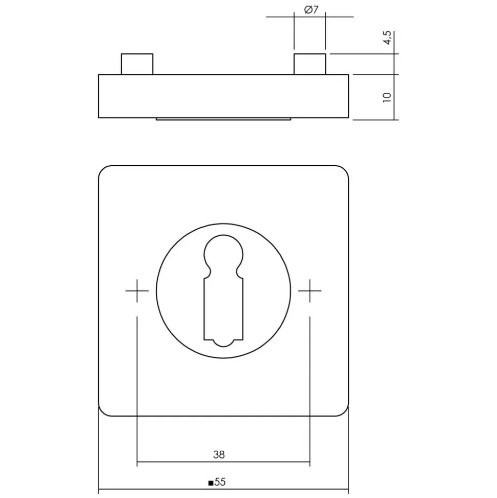 Sleutelplaatjes Verdekt Vierkant 55x55x10mm 7mm Nokken Antraciet-Grijs