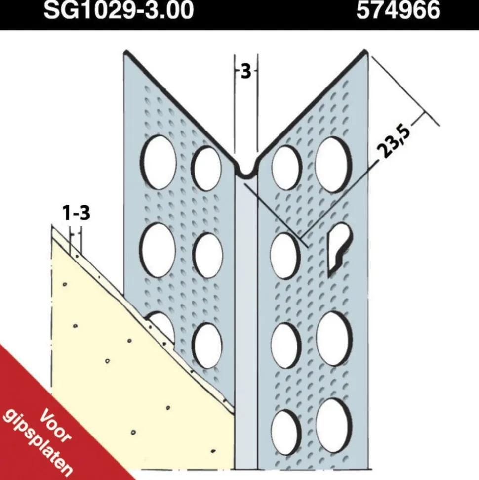 Slimgrip Hoekprofiel SG1029 Verzinkt Staal Stucdikte 1-3mm