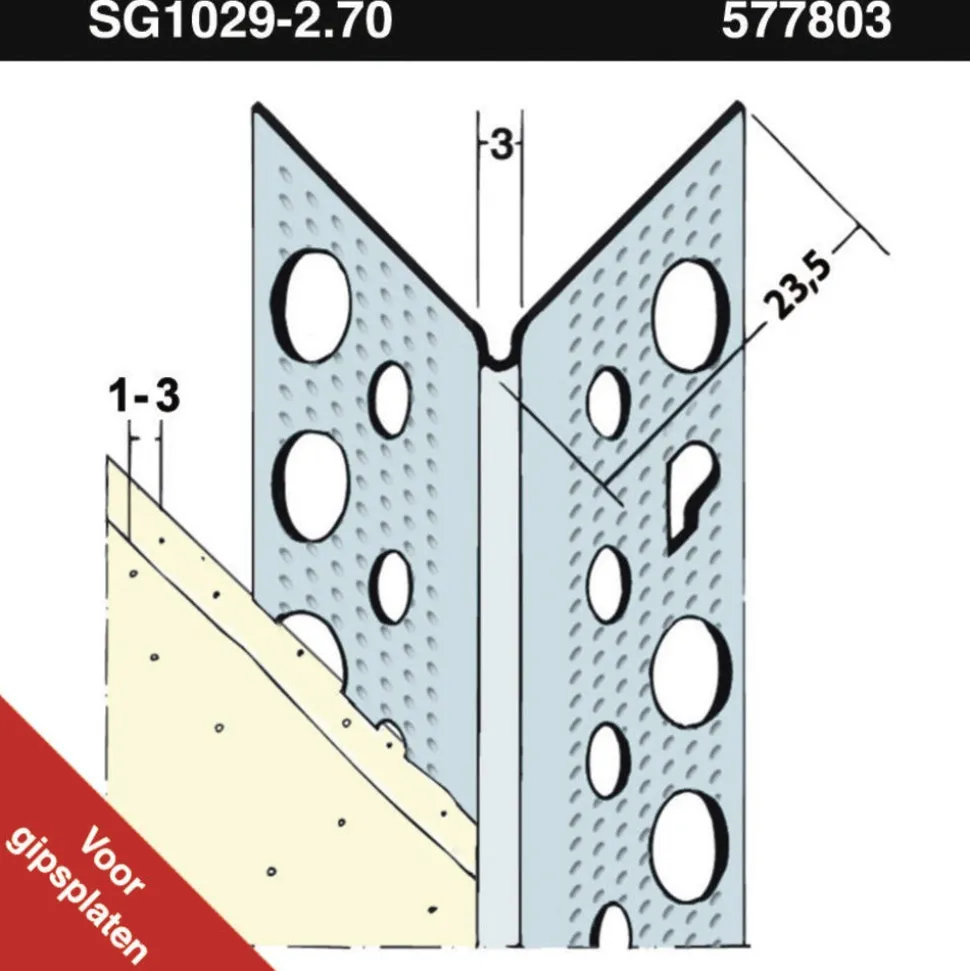 Slimgrip Hoekprofiel SG1029 Verzinkt Staal Stucdikte 1-3mm