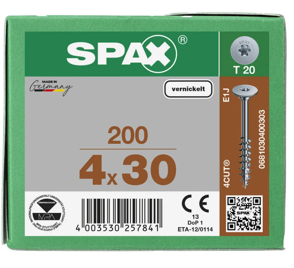 SPAX Corpusschroef Vernikkeld Deeldraad T20 200st